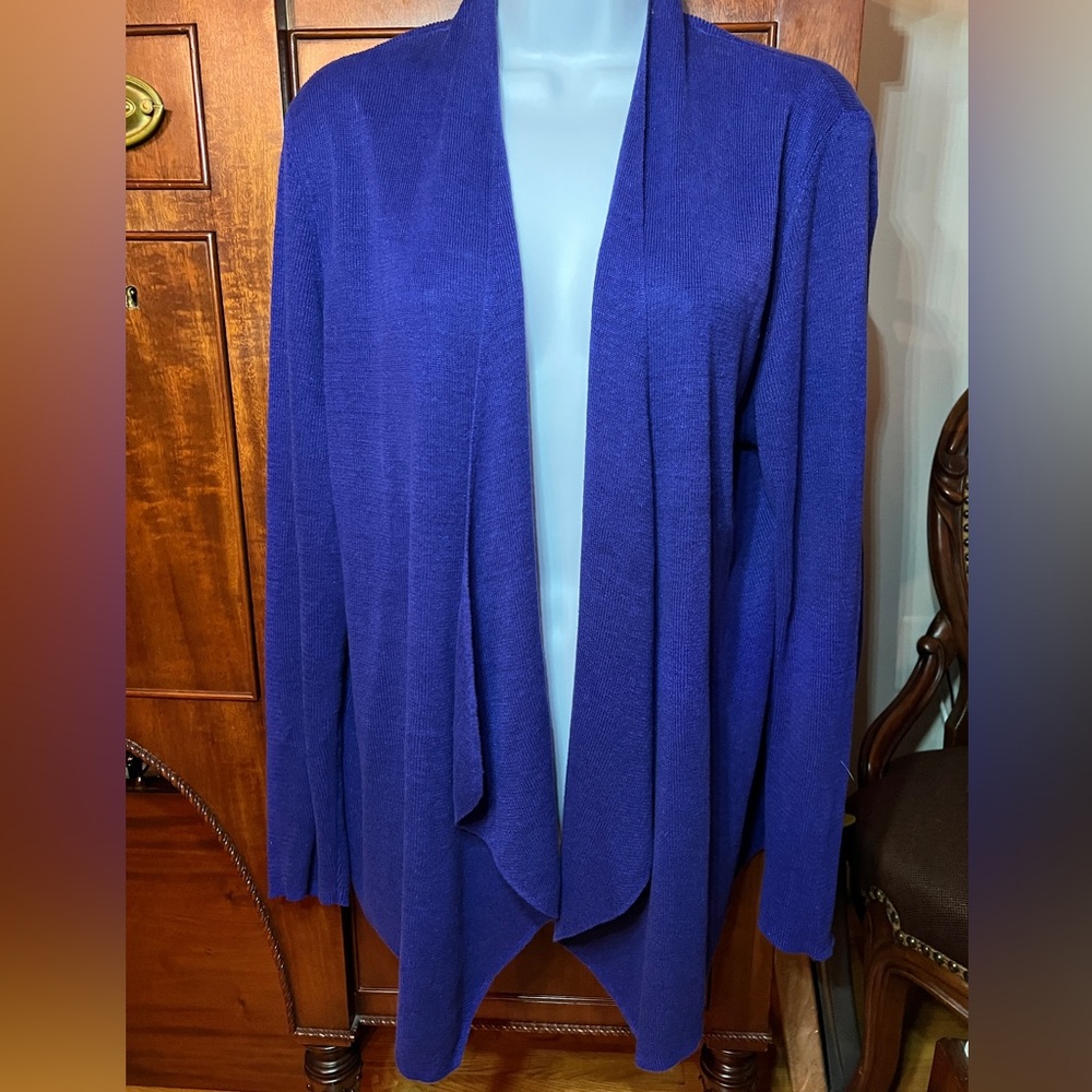 Royal Blue Linen Eileen Fisher Waterfall Cardigan Sweater